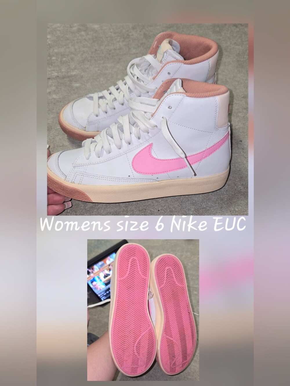 Nike Women’s White High-Top Sneakers with Pink Swoosh